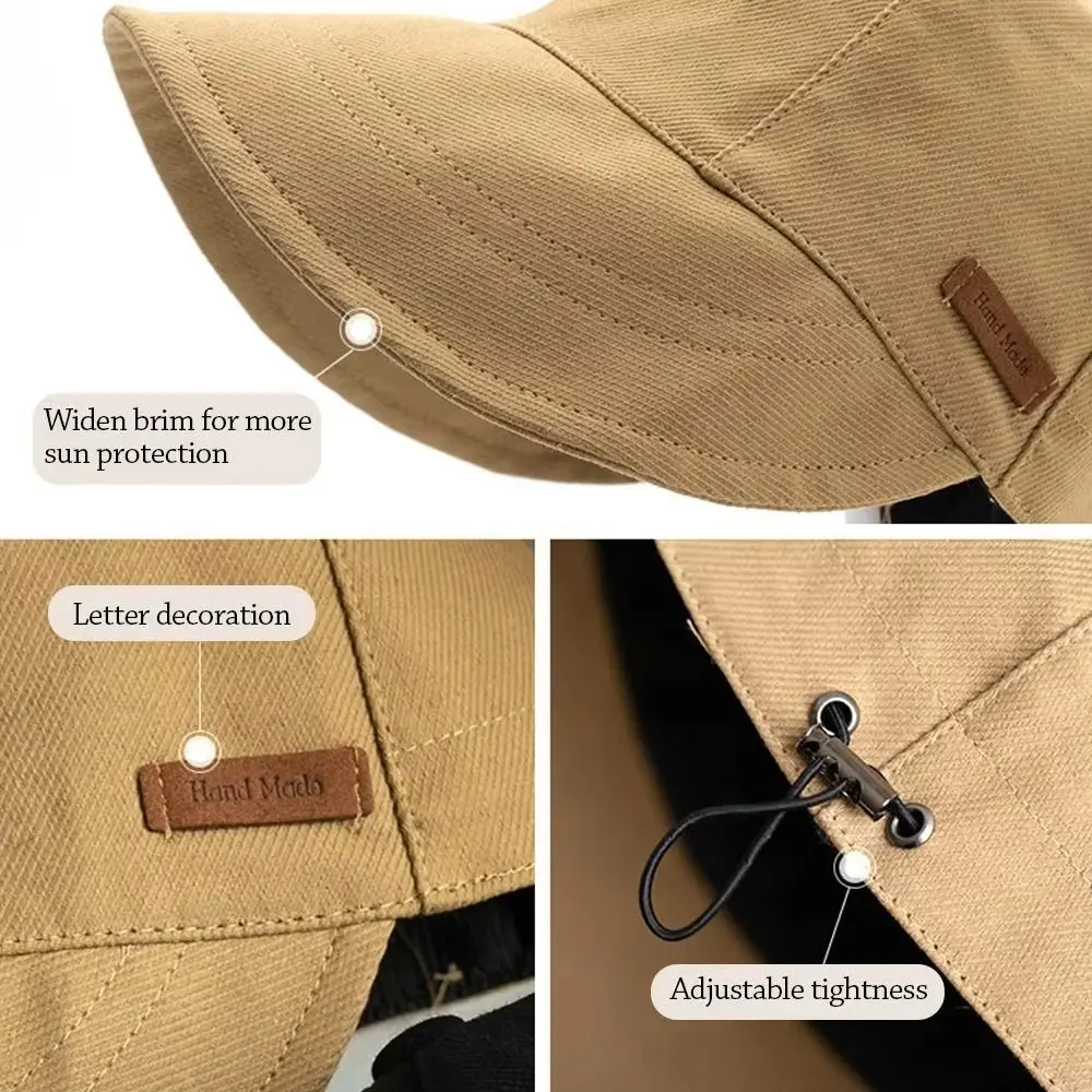 Gorras de cubo de ala ancha de estilo coreano Simple, protector solar ajustable, sombrero de pescador de playa UV, sombreros de verano para viajes al aire libre para mujeres, viajes - imagen 3