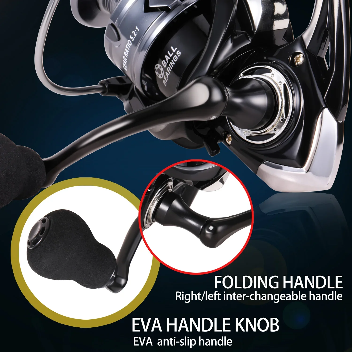 Sougayilang-carrete de pesca giratorio 1000: 1, alta velocidad, Ratio de engranaje, arrastre máximo de 8kg, para pesca de trucha y lubina, nuevo, 6000-5,2 - imagen 5