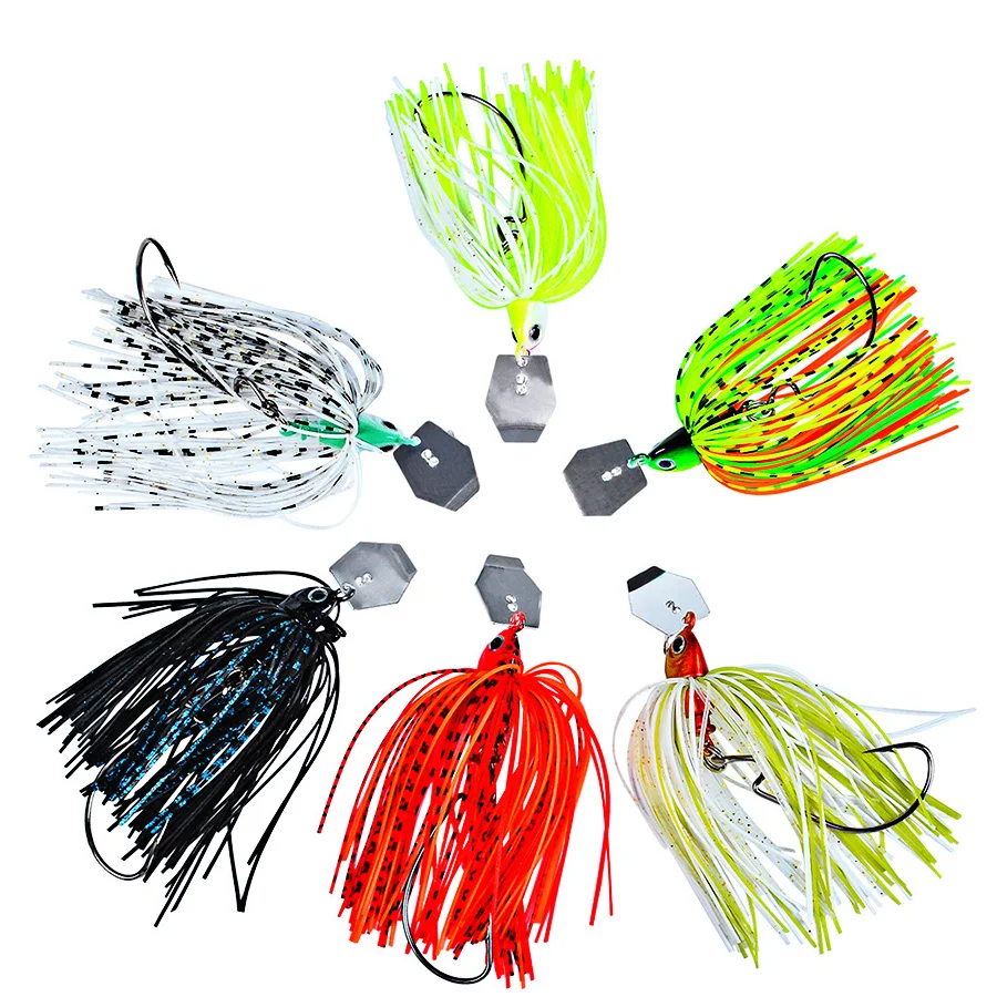 Juego de Señuelos de Pesca de 6 piezas, cebo Artificial giratorio, faldas, Kit Weedless Buzzbait Wobblers para lubina, Lucio, Swimbait, Walleye - imagen 2
