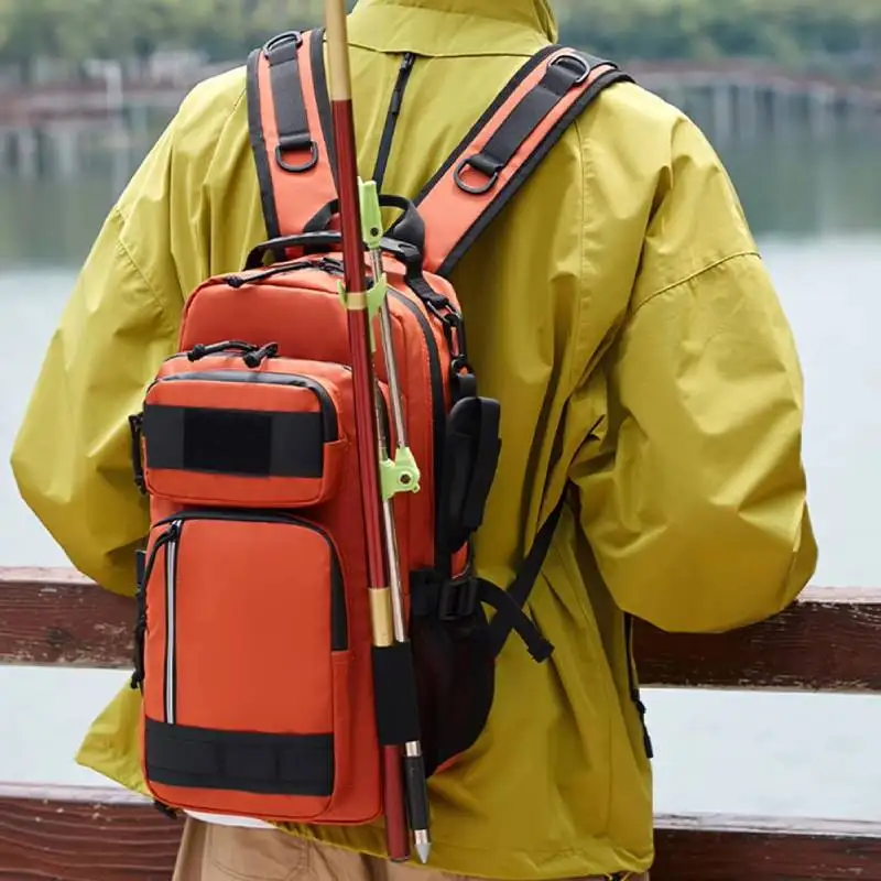 Bolsa de señuelo de pesca con soporte para caña, mochila multifuncional Molle para senderismo, correr al aire libre, bolsa de aparejo para acampar, mochila deportiva para caza - imagen 2