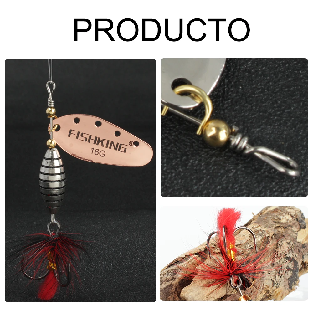 FISH KING-señuelo giratorio de Metal, cebo duro de latón, cuchara, pluma, gancho triple, señuelo falso, aparejos de Pesca, 1 pieza, 2 piezas, 6g, 12g, 16g - imagen 5