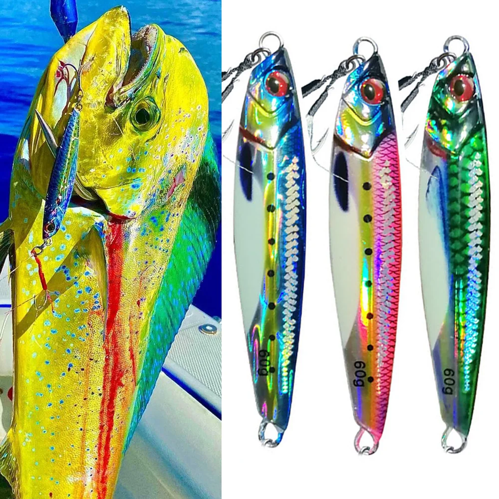 Plantilla de Metal UV 3D de 60g/80g, Jigging luminoso para tierra, lubina, atún, señuelo de pesca, cebo Artificial de agua salada, Jigpara para Mahi Marlin