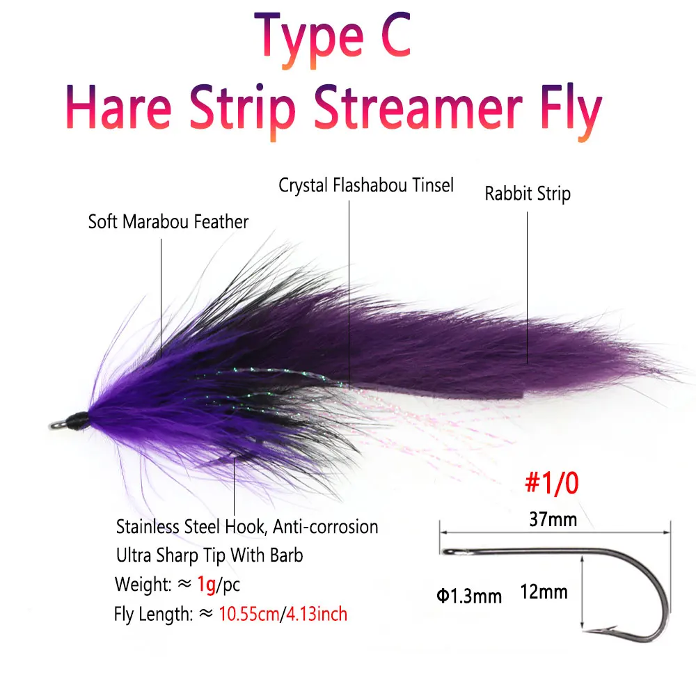 Bimoo-SEÑUELOS de pesca de agua salada, 2 piezas, 1/0, con mancuernas, Ojos de marabú, Streamer, tira de liebre, trucha, Lucio, Steelhead, Musky - imagen 4