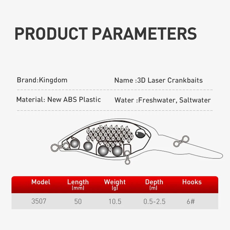 Señuelo de pesca Kingdom que se hunde Minnow Crankbait 50mm 10,5g pesca dura artificial Wobbler agua salada cebos de natación de agua dulce lubina - imagen 3