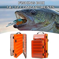 Caja de aparejos de pesca de doble cara, estuche de almacenamiento de 12/14 celdas, cebos falsos, anzuelos, accesorios de herramientas de pesca portátiles impermeables