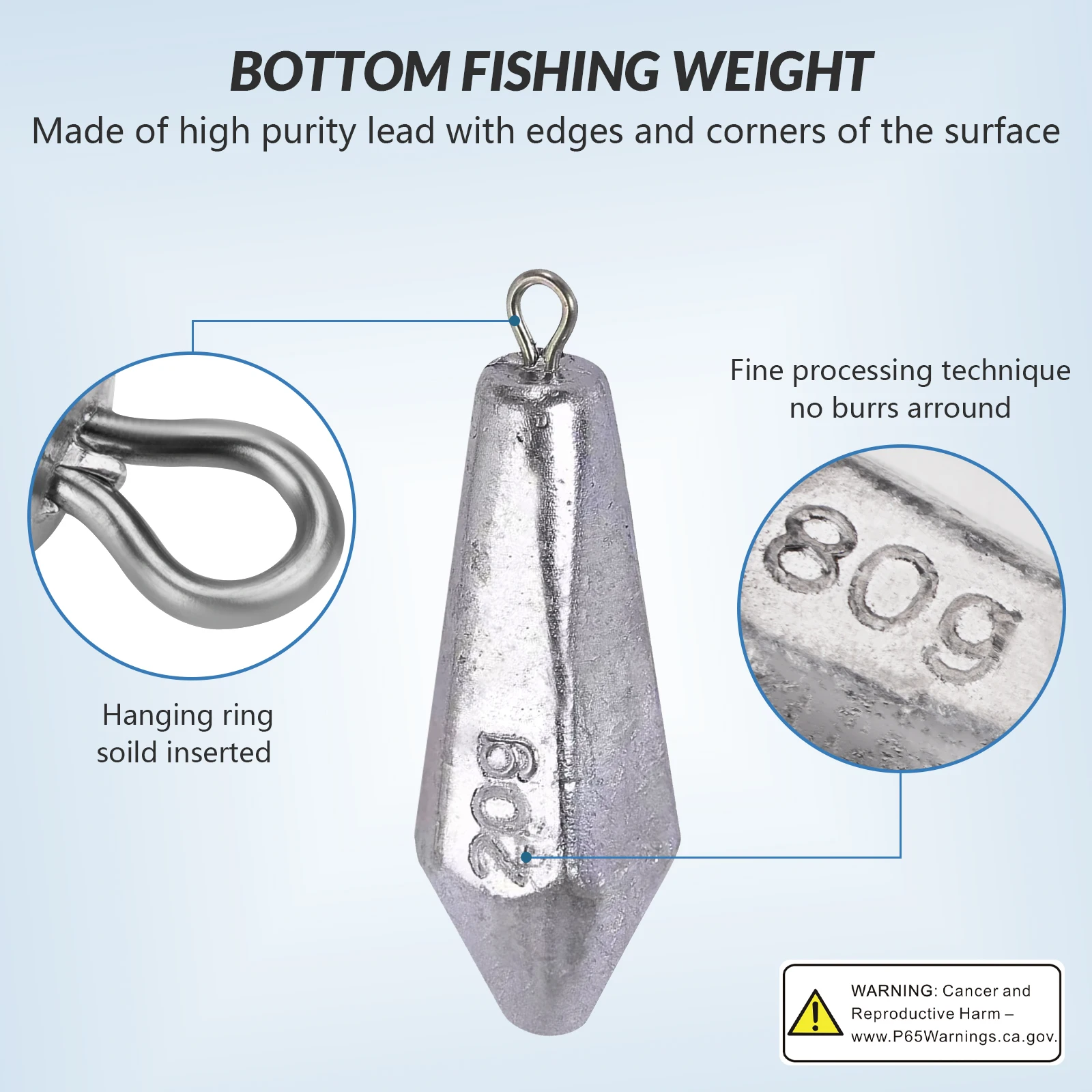 Kit de plomos de pesca de 100g, 6 uds., 20g-80g, pesos de pesca, forma Hexagonal, fundición, tiro de gota, peso largo y aerodinámico - imagen 3