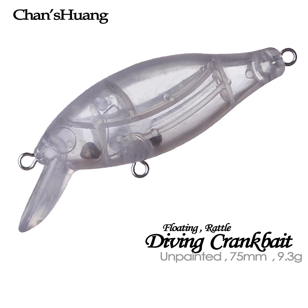 Chan'sHuang 20 piezas cebo en blanco sin pintar 9,3g/75mm sonajero flotante buceo Crankbait DIY hecho a mano aparejos de señuelo de pesca Artificial