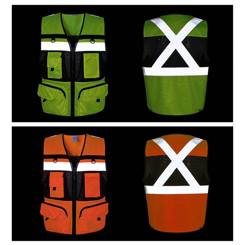 Chaleco de seguridad con bolsillos para hombres y mujeres, chaleco reflectante de alta visibilidad, con cremallera frontal, transpirable, para construcción y tráfico - imagen 4