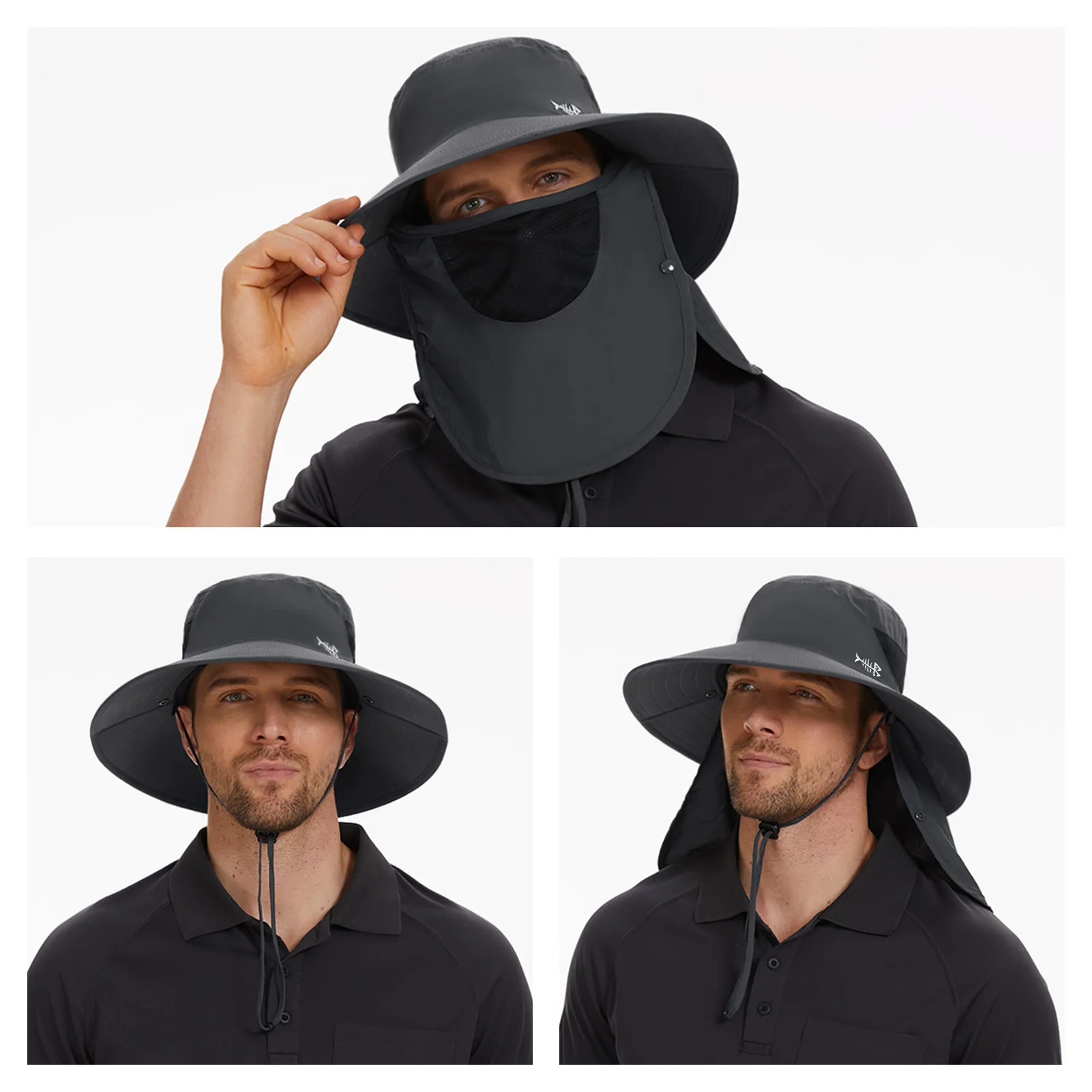 Bassdash UPF 50 + sombrero de sol transpirable con cubierta facial extraíble y solapa para el cuello, sombrero de cubo de ala ancha resistente al agua Unisex - imagen 5