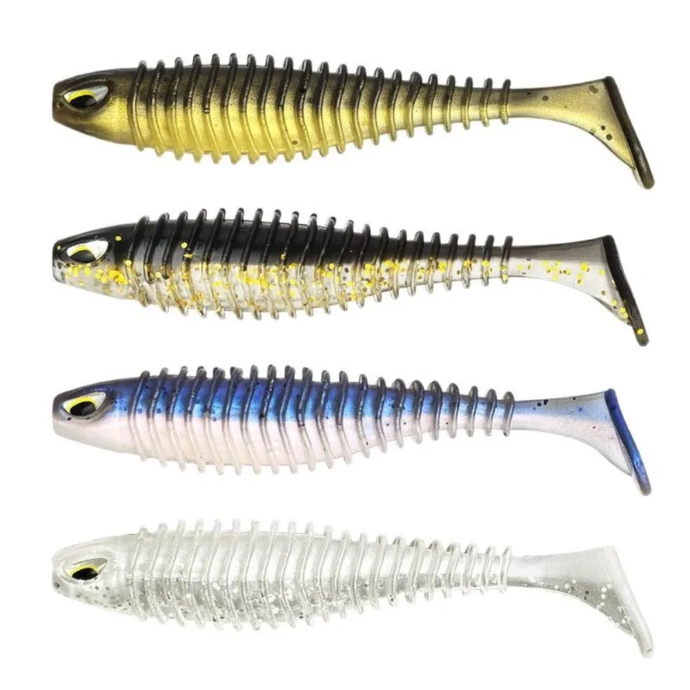 Señuelo suave de 8cm/11cm, Material suave, textura acanalada, cebo de pesca, gusano, Wobbler, acción, cola de paleta, Swimbait, pesca depredatoria, 10 Uds. - imagen 2