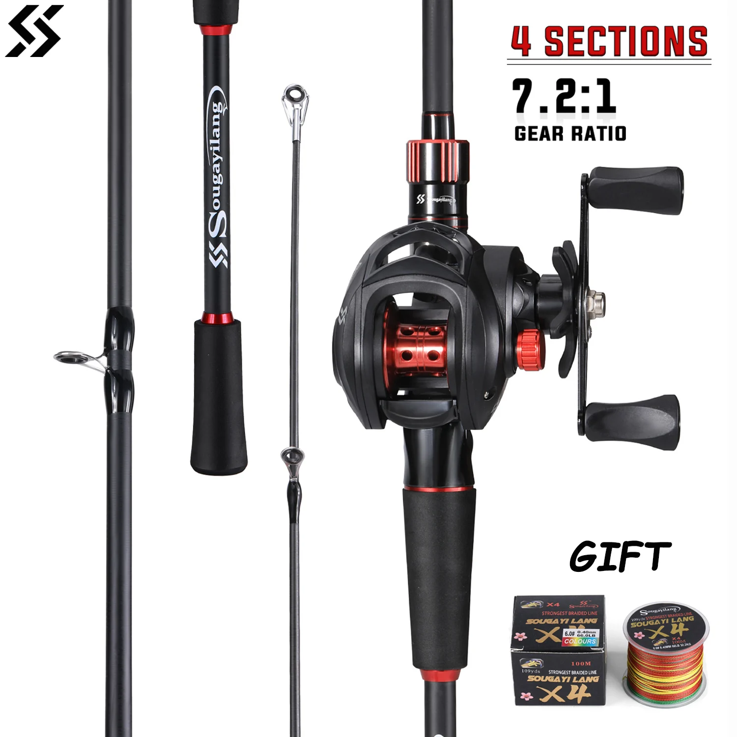 Sougayilang Combo Caña y Carrete – Fibra de Carbono para Pesca