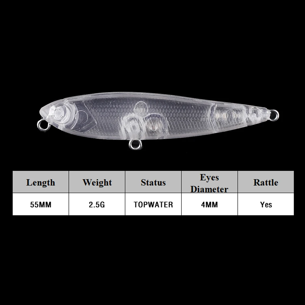 Chan'sHuang 30 Uds. Cebo en blanco sin pintar 5,5 cm 2,4g sonajero flotante Topwater lápiz pequeño DIY señuelo de pesca Artificial hecho a mano - imagen 2