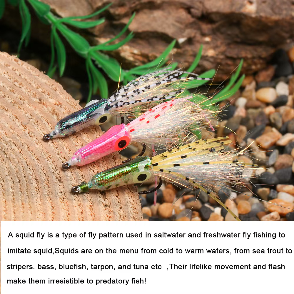 ICERIO ojos luminosos calamar mosca Artificial señuelo duro serpentinas gran juego peces moscas lubina Tarpon para especies de agua dulce y salada - imagen 3