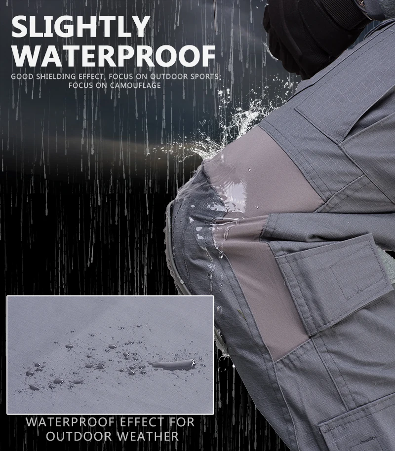 Traje de combate táctico con almohadillas, camisa de combate de camuflaje Airsoft + Pantalones, ropa de caza, uniforme multibolsillo impermeable - imagen 3