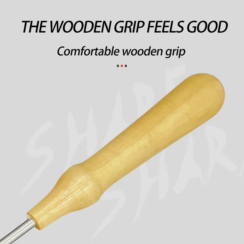 Pala de cebo para camarones de acero inoxidable, mango de madera, borde dentado, 2 agujeros, pala para camarones ajustable mixta, equipo de pesca con cebo - imagen 4