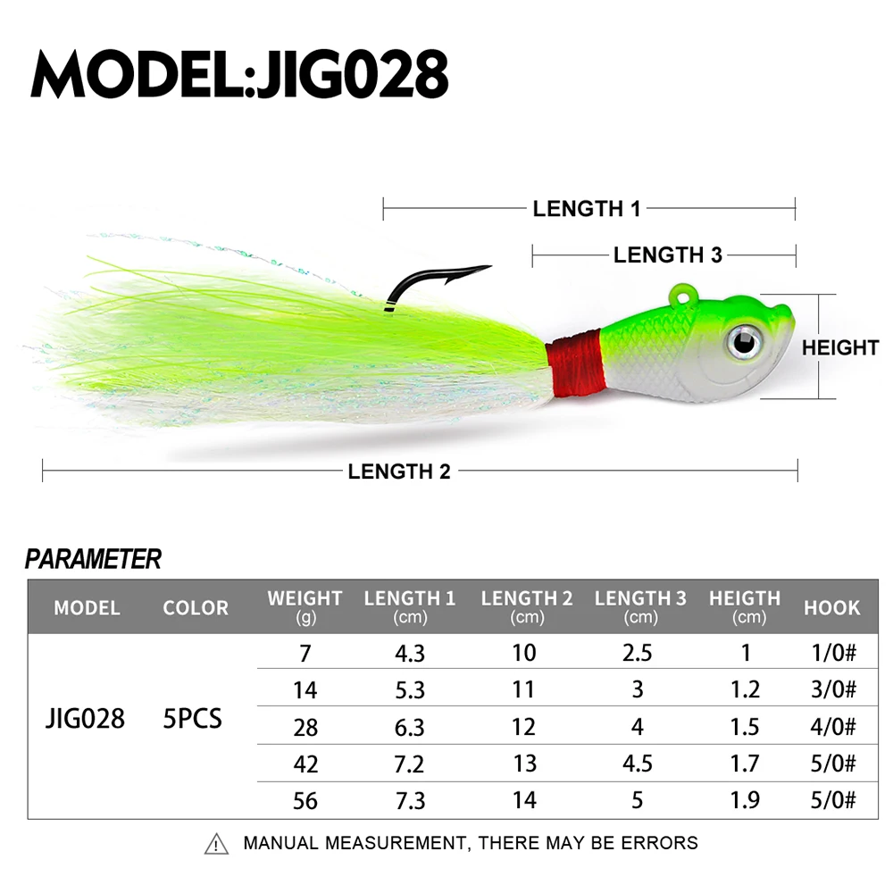 PROBEORS 1 cebo duro de Metal con plumas, 5 colores 7g 14g 28g 42g 56g anzuelos con cabeza de anzuelo para cebo blando, aparejos de pesca al aire libre - imagen 3