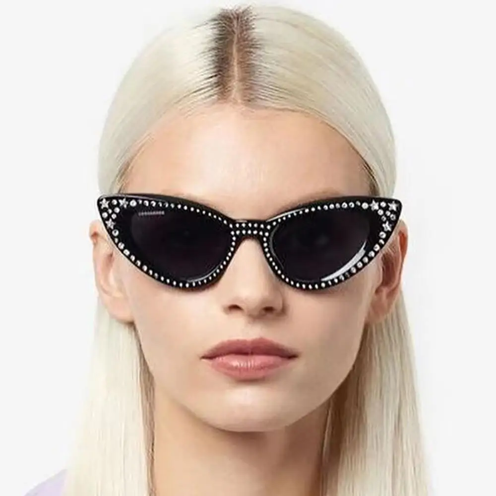 Gafas de sol con diamantes de imitación para mujer, lentes de sol con cristales brillantes, color negro, decoración de estrellas, Ojo de Gato, Y2K, UV400 - imagen 2