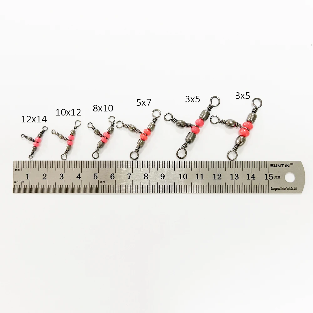 DNDYUJU 30 Uds conector de pesca de acero al carbono anillo giratorio de barril de tres vías con cuentas para anzuelo señuelo línea accesorios de pesca