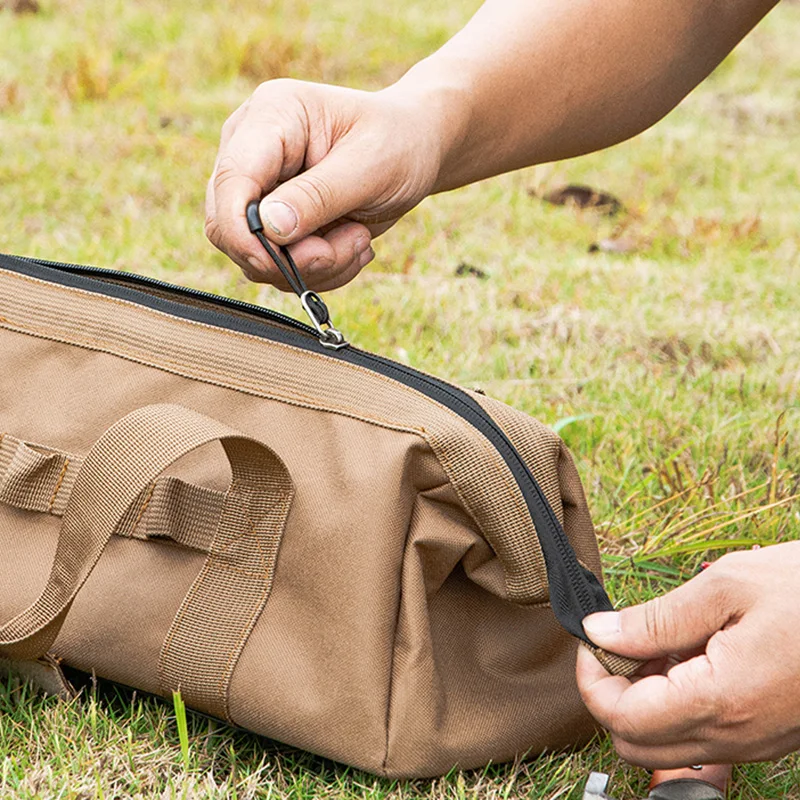 Bolsa de equipo para acampar, bolsa de herramientas para acampar, bolsa de herramientas de almacenamiento de boca ancha de gran capacidad, bolsa de equipo resistente al agua, bolsa de equipo inferior resistente - imagen 4