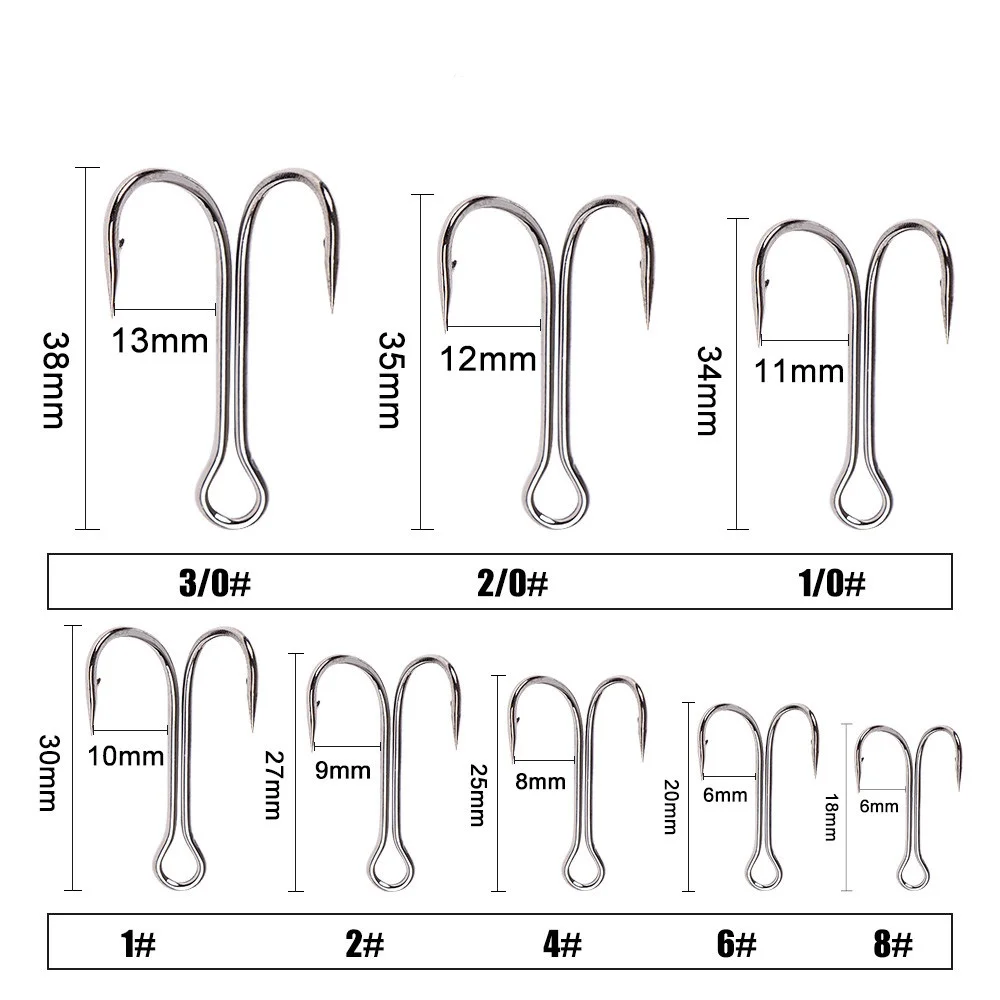 FTK 20 piezas anzuelos de pesca anzuelos dobles de acero rico en carbono 1/2/4/6/8 #   Anzuelos de pesca dobles, anzuelo de carpa con púas para señuelo de gusano suave - imagen 2