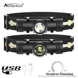 Mini linterna frontal LED de alta potencia, linterna de cabeza recargable por USB 18650, 1000lm, Camping, caza, impermeable