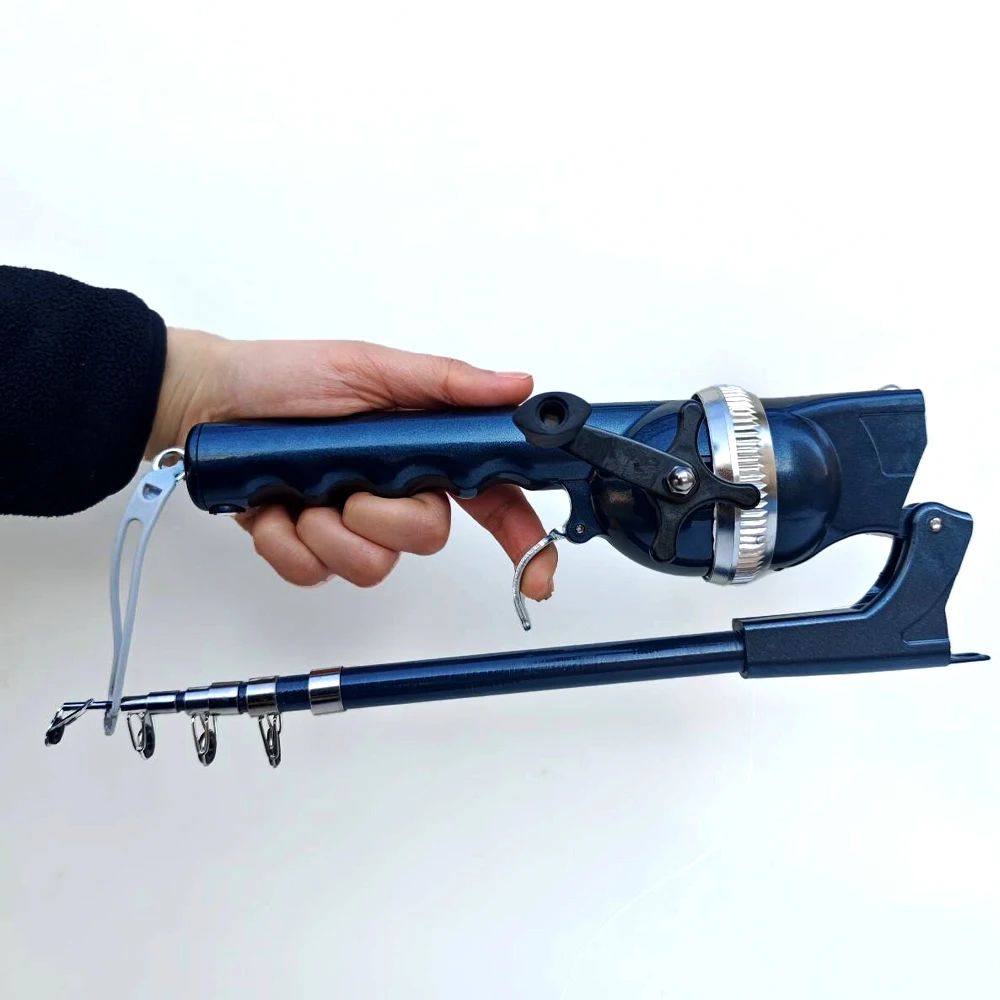 Caña de pescar plegable, carrete incorporado, sedal de Pesca 3,6:1, caña de lanzamiento de bolsillo portátil telescópica, 1,38 m, señuelo, equipo de Pesca - imagen 3