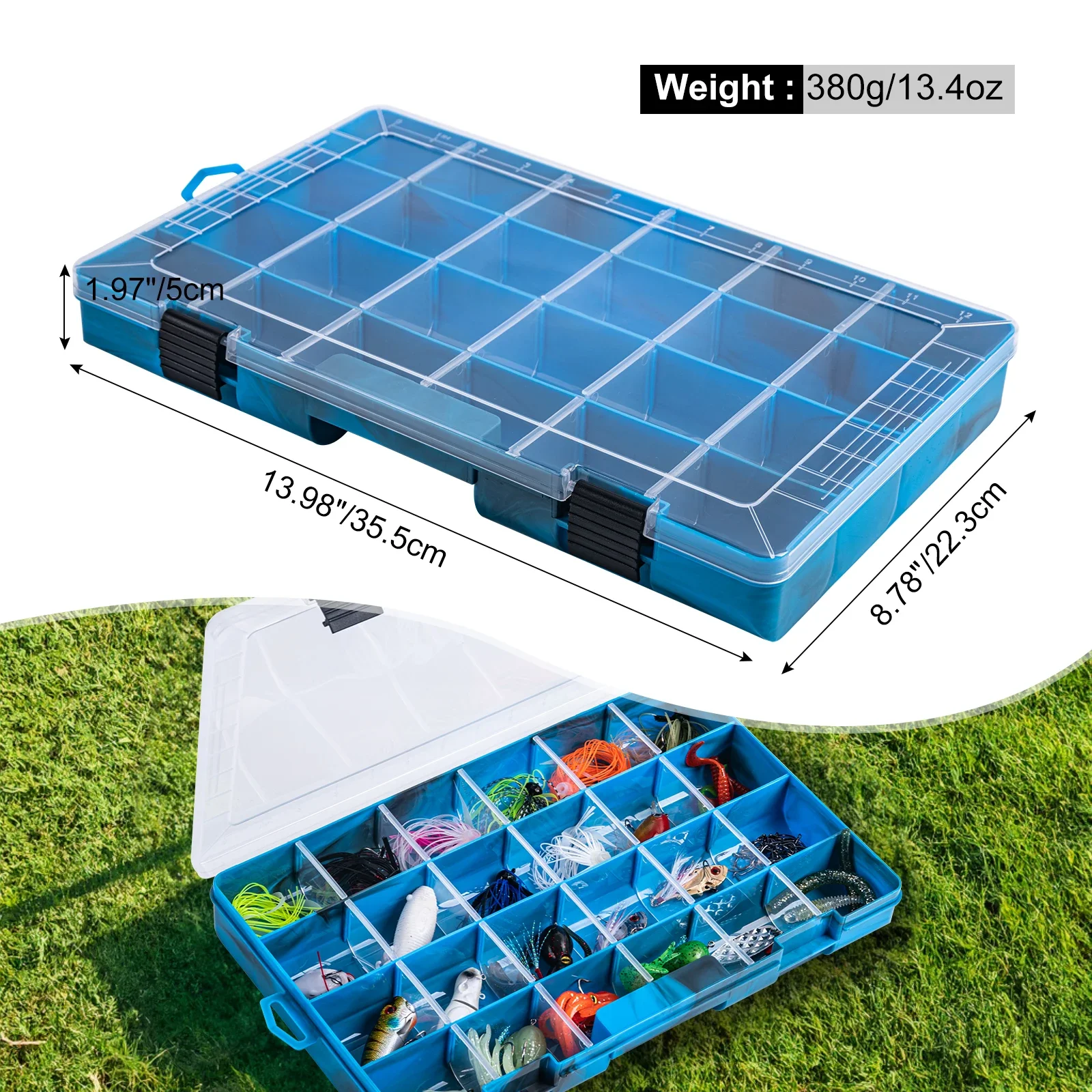 Goture-caja de aparejos de plástico, organizador de cebo portátil, estuche de almacenamiento con compartimentos ajustables para anzuelo de pesca, accesorios de señuelo - imagen 4