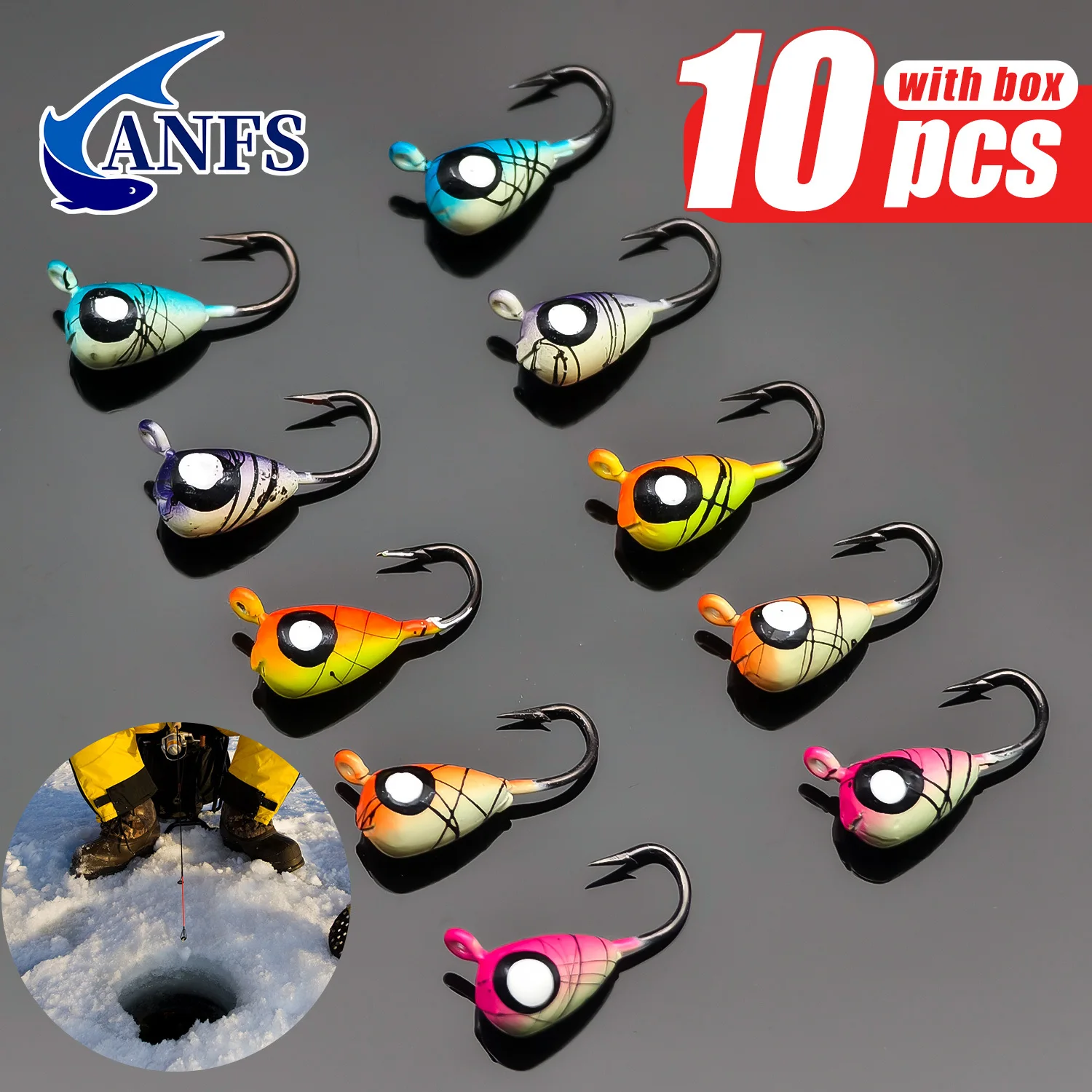 ANFS Juego de plantillas de pesca en hielo de 10 piezas: perfecto para Panfish Adventure, cebo de señuelo de pesca en hielo fresco