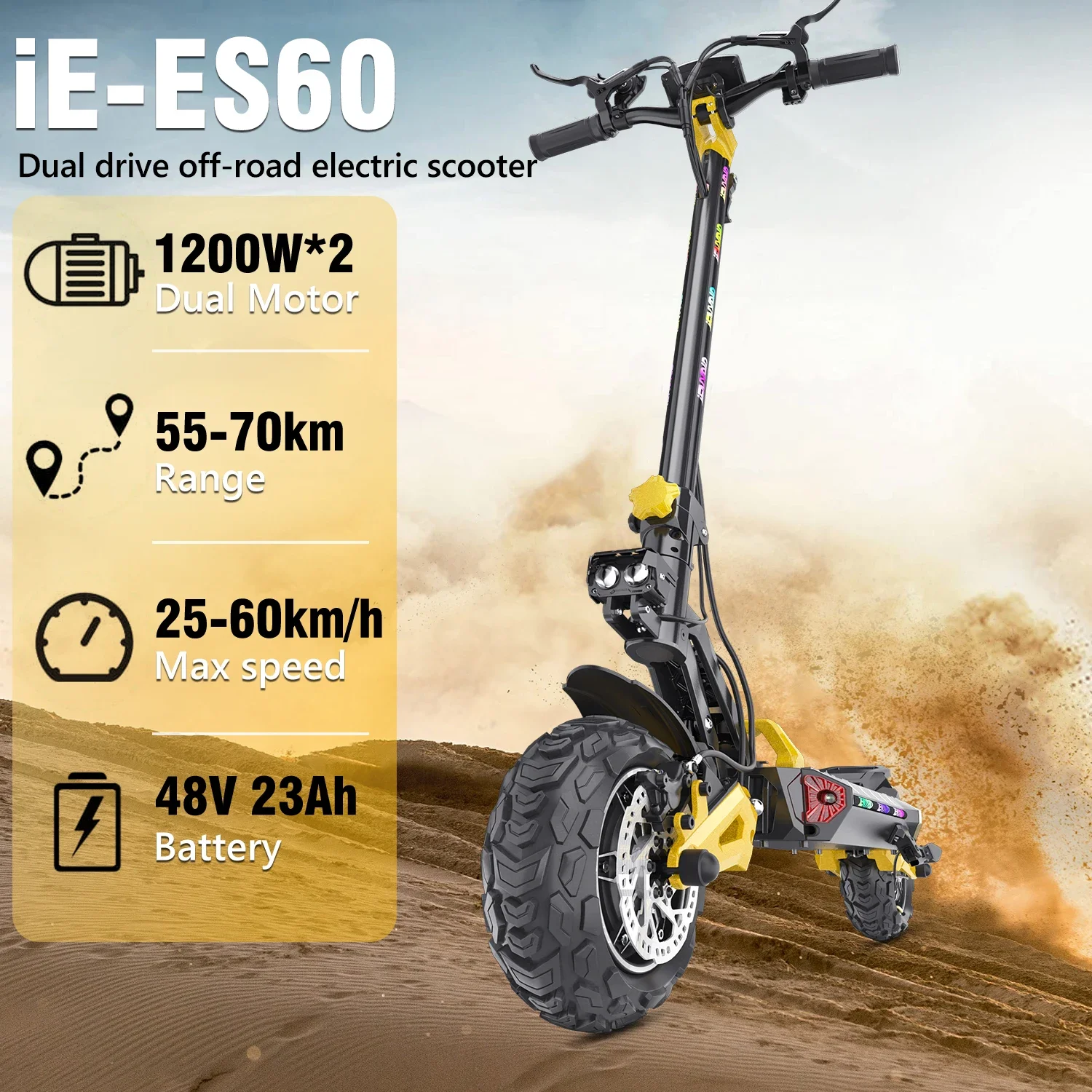 IENYRID IE-ES60 Patinete Eléctrico 2400W – 11", 60 km/h, Plegable