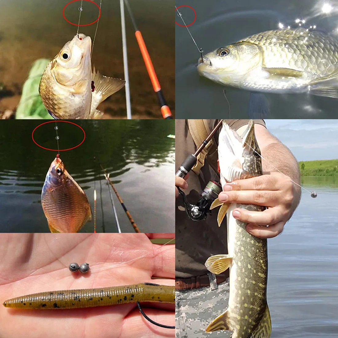 9KM 50 Uds. Pesos de pesca de tiro dividido, plomos de pesca redondos extraíbles, pesca en agua dulce y salada - imagen 5