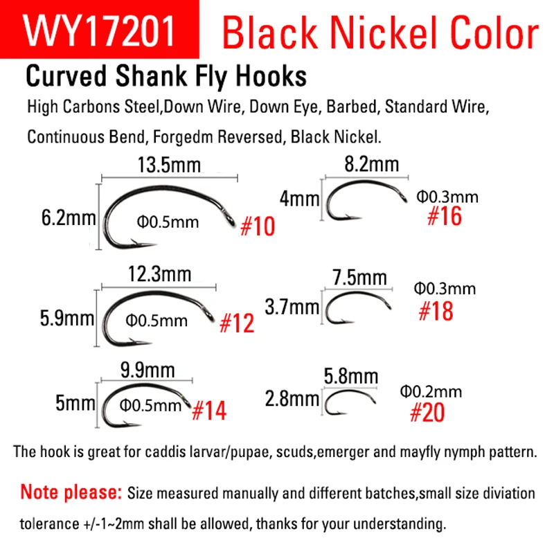 WIFREO-anzuelos de pesca de 50 piezas, anzuelos de pesca con mosca en seco, húmedo, plantilla, Nymph, ShrimpCaddis Pupa Streamer, acero de alto carbono - imagen 2