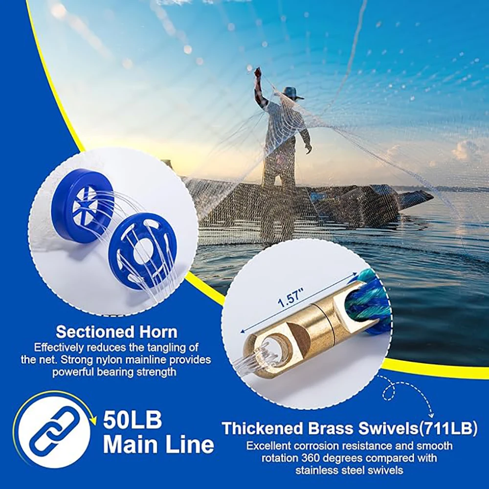 Red de pesca Goture, red de fundición de agua salada, malla 3/8 con pesas negras resistentes, redes de lanzamiento de monofilamento para cebo de pesca - imagen 2