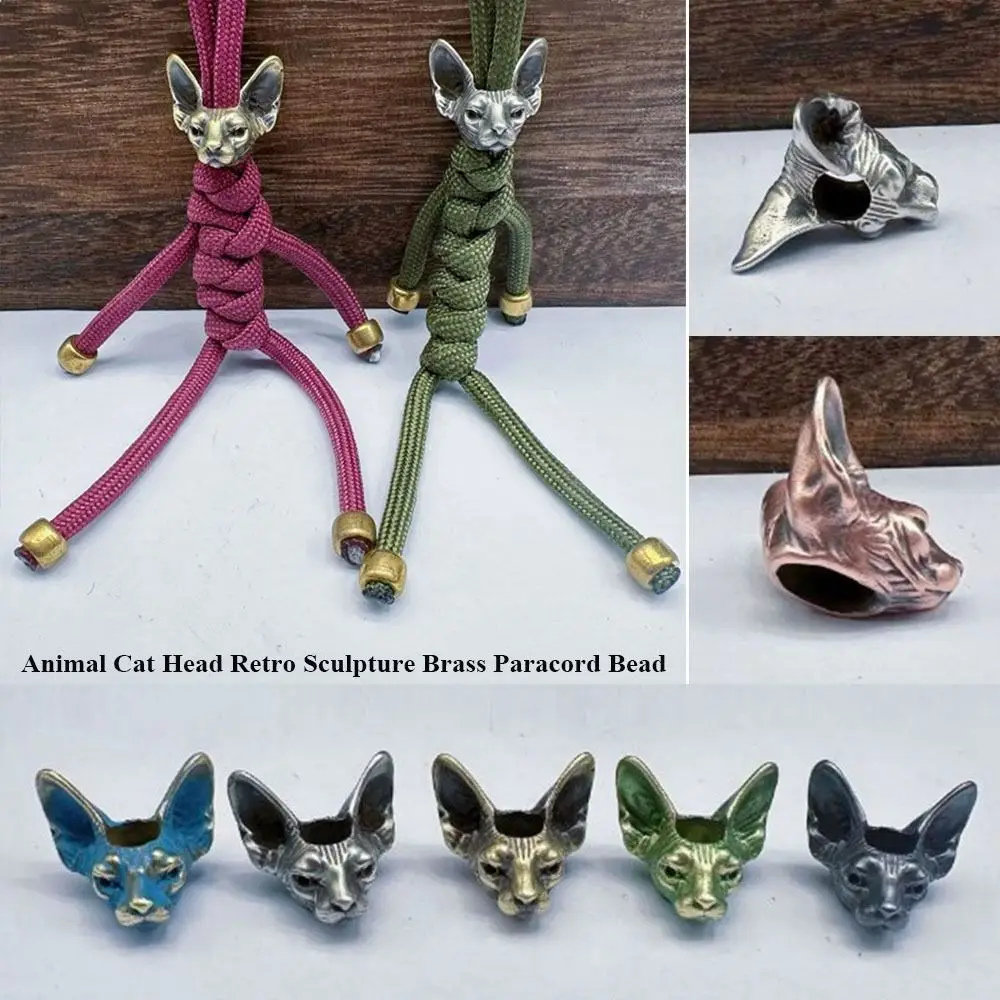 Cuentas de cabeza de gato y Animal hechas a mano, accesorios de joyería DIY, cuentas de Paracord de latón, escultura Retro, herramienta EDC para exteriores - imagen 4