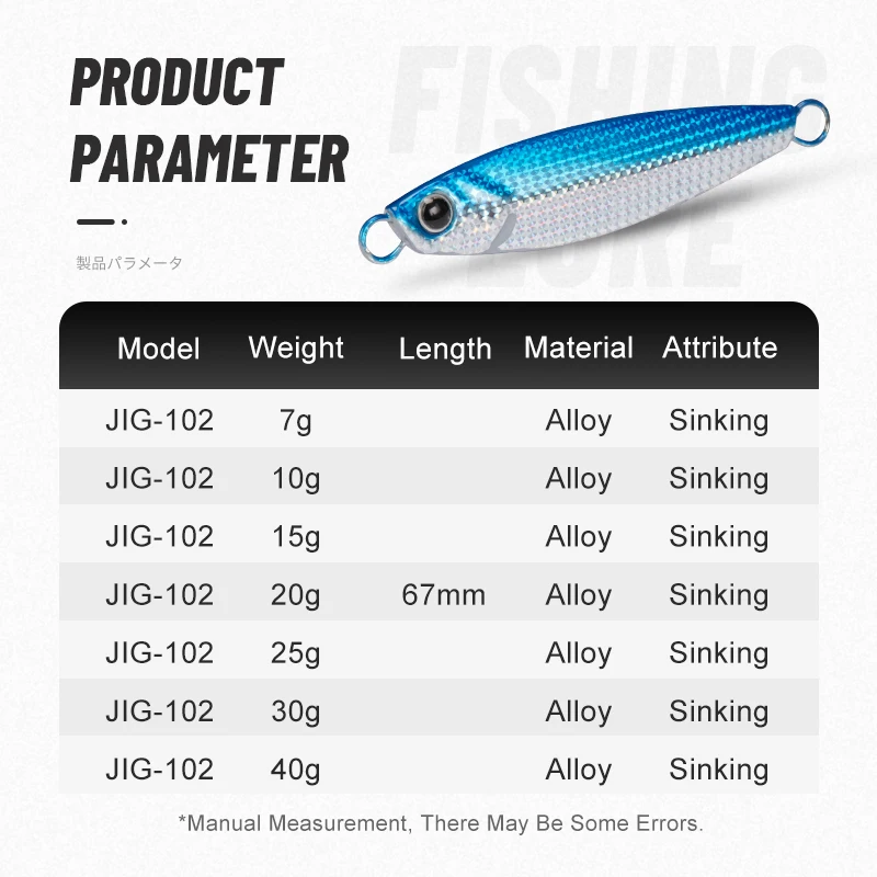 TEASER J102 7g 10g 15g 20g 25g 30g 40g pesca de fundición larga señuelo de Jigging de Metal pequeño peso plantillas cebo Micro láser Metal Jigbait - imagen 3