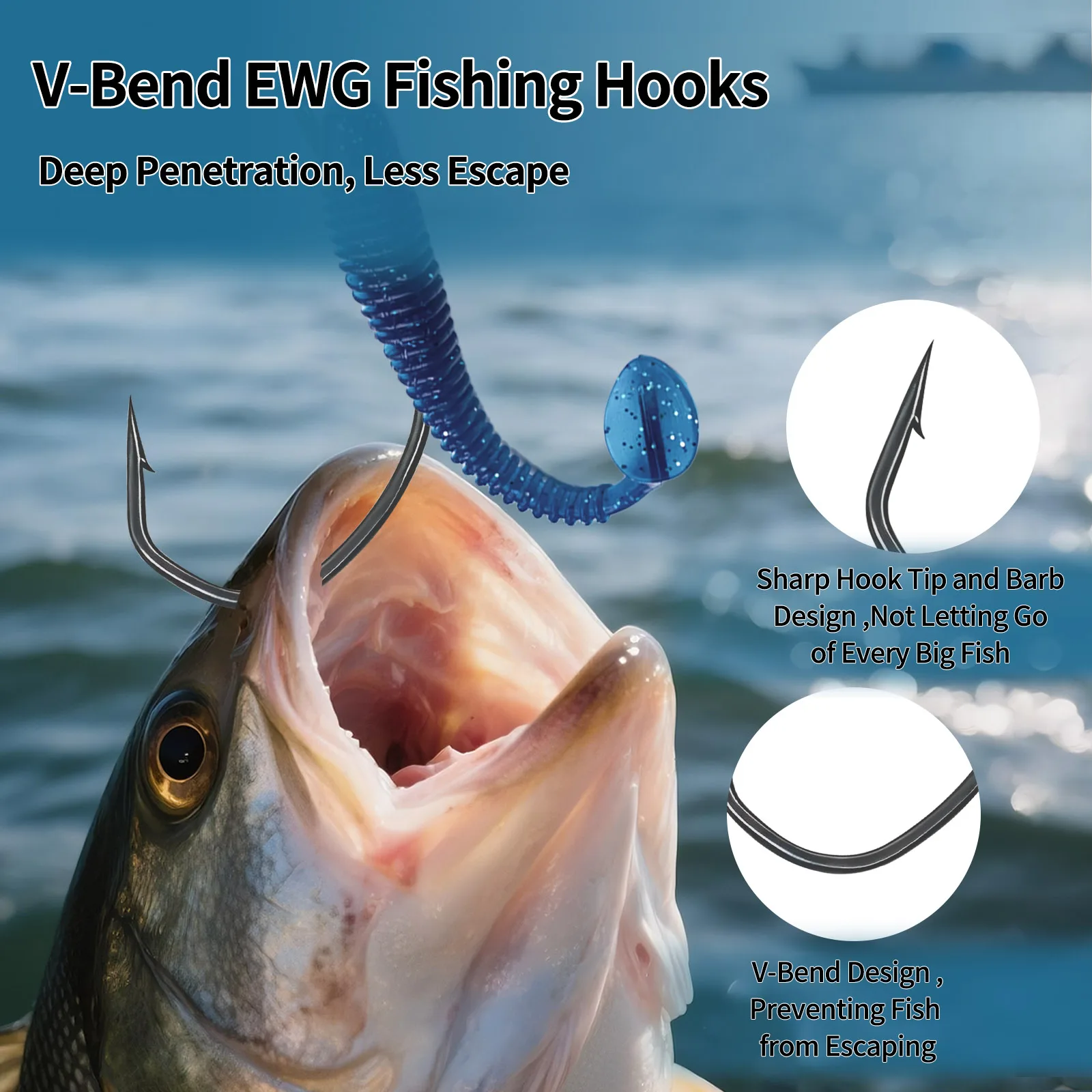 Anzuelo de pesca de PTFE de 9KM, 50-100 Uds., anzuelo loco con curva en V para aparejo loco, anzuelo sin malezas para pesca en agua dulce y salada - imagen 4