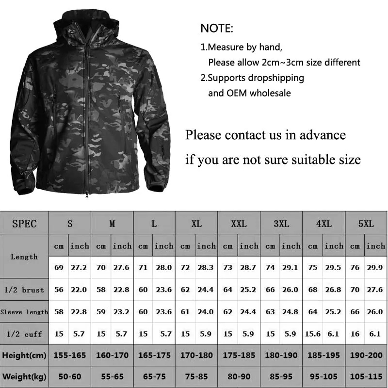 HAN WILD chaquetas de caza chaqueta táctica suave hombre combate impermeable polar hombres ropa abrigo cortavientos 5XL - imagen 3