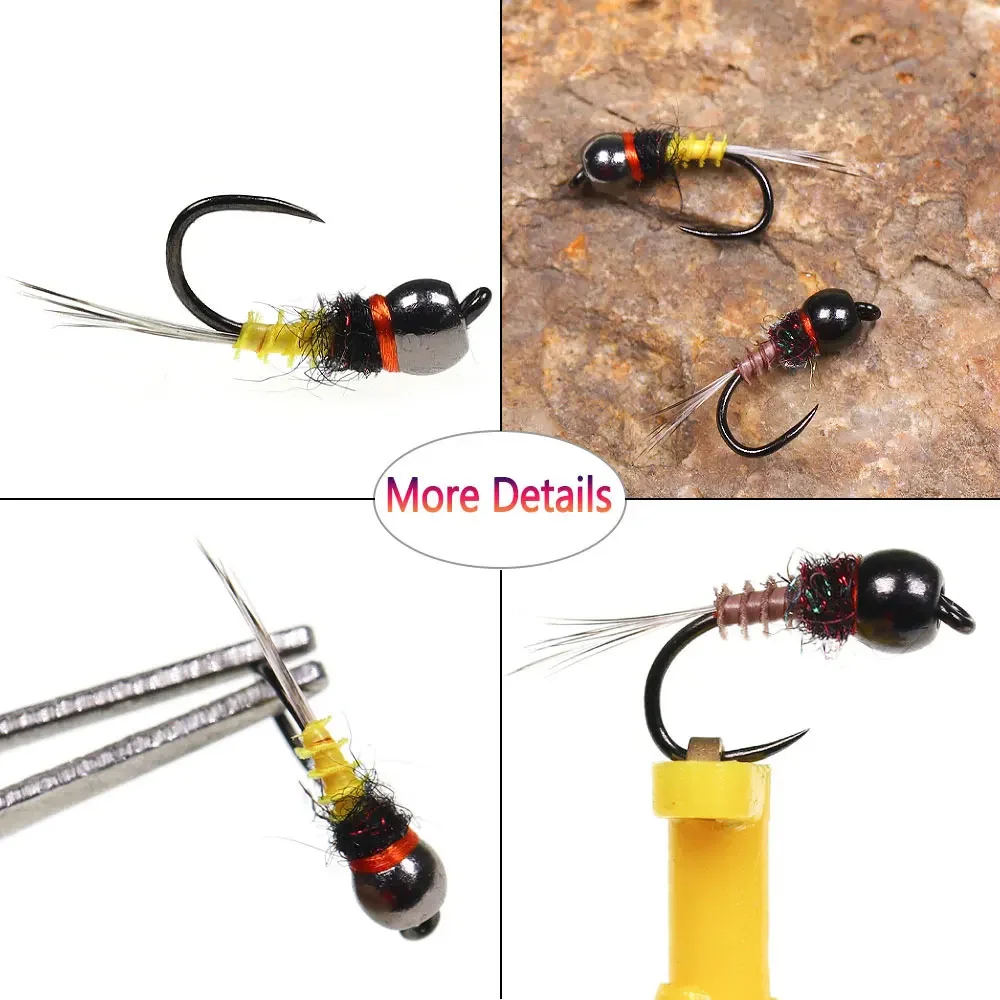 Bimoo 6PCS # 20 cabeza de cuentas de latón sin púas, ninfa húmeda, mosca de hundimiento rápido, ninfas europeas para trucha, gris, Bluegill, perca, Señuelos de Pesca - imagen 5