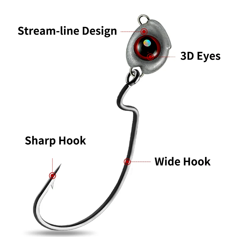 Kawa 10 unids/lote anzuelo de pesca Jig Head 3,5g/5g/7g/10g anzuelo de manivela con plomo suave gusano cebo anzuelo anzuelo Ultra ligero herramientas de pesca - imagen 2