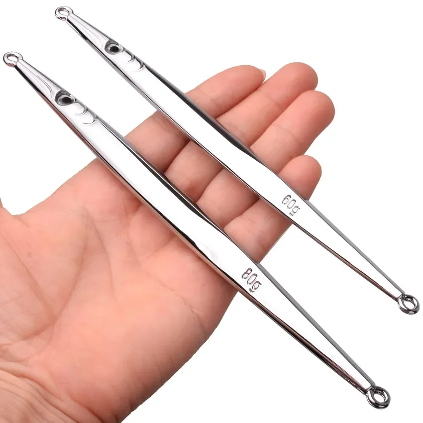 Juego de Señuelos de pesca de aguas profundas, plantillas de Metal de 6 uds., 60g, 80g, tira larga, pez de dibujo rápido, hundimiento rápido, señuelo de pesca de vibración lenta - imagen 5