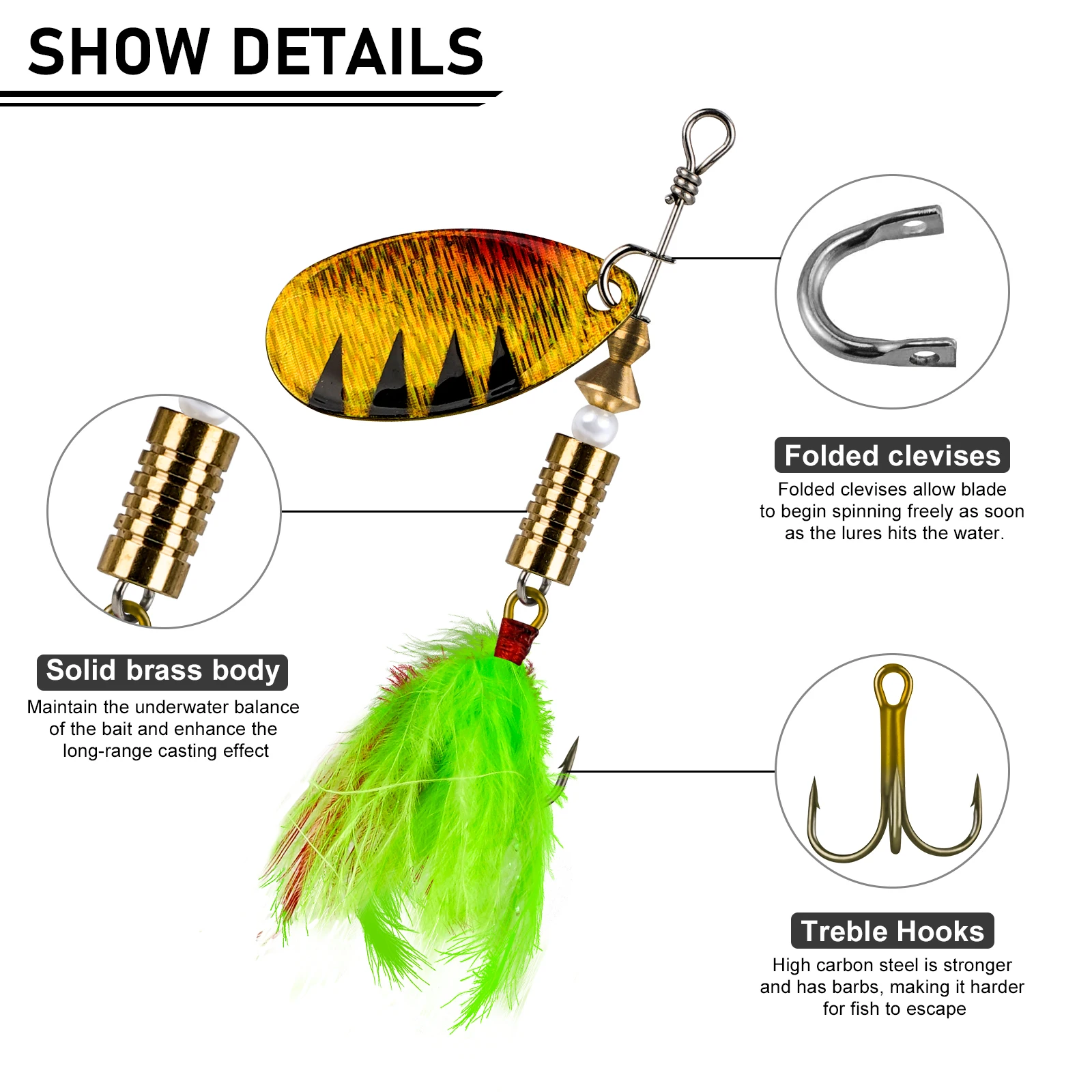 Señuelo de pesca de trucha, cuchara giratoria, 4g, 6,3g, cebos duros de Metal con plumas, cucharas de lentejuelas, cebos para pesca de Lucio, 1 unidad - imagen 3