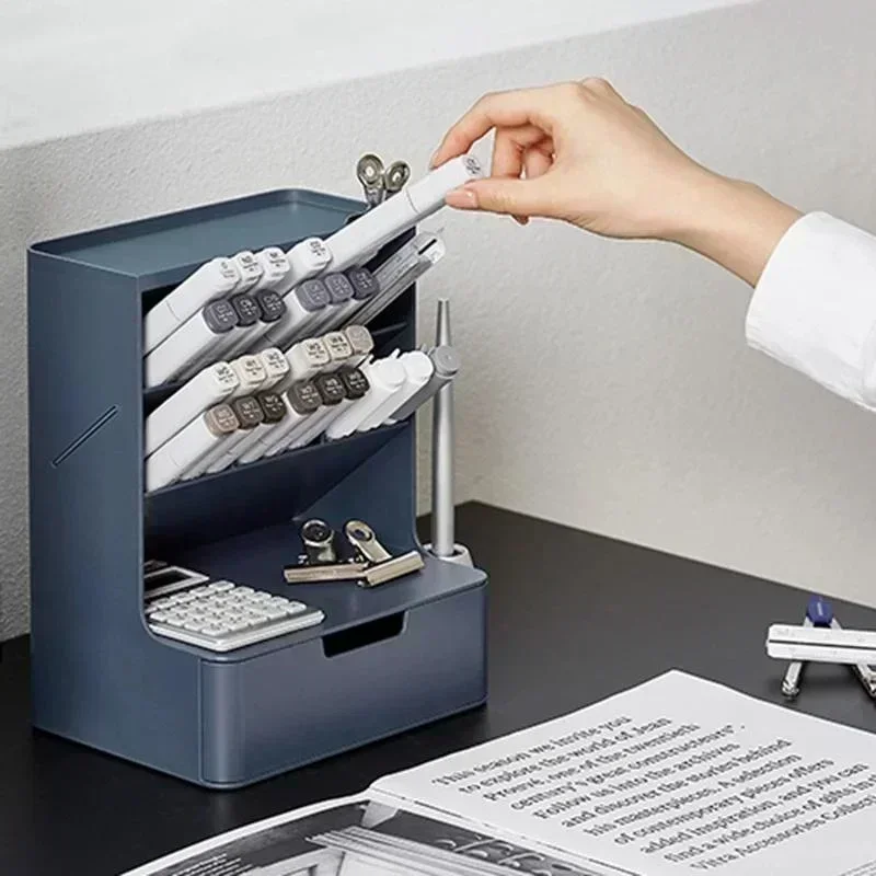 Organizador escritorio nórdico – Portaplumas oblicuo con almacenaje - imagen 3