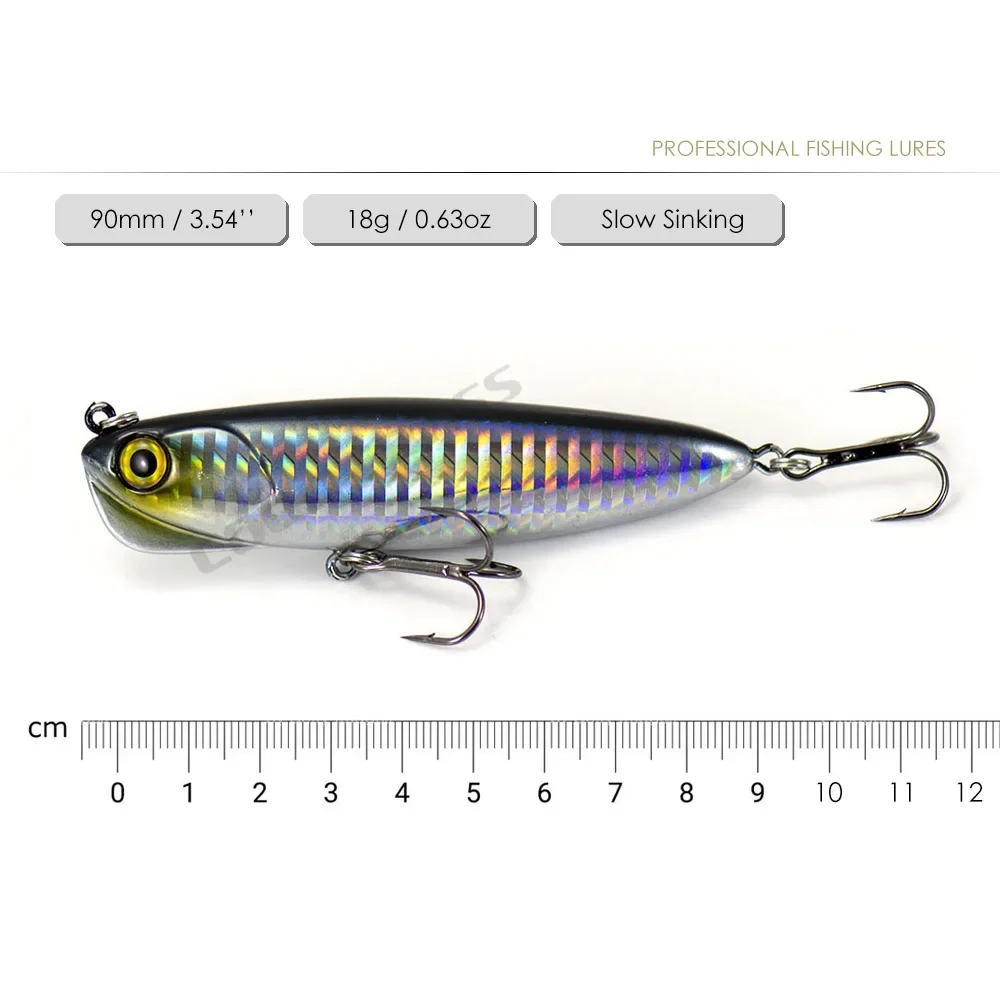 COUNTBASS Señuelos de pesca Lápiz de hundimiento lento de tiro ultra largo, cebo de palo de corredor poco profundo en forma de S para agua salada 90 mm 18 g