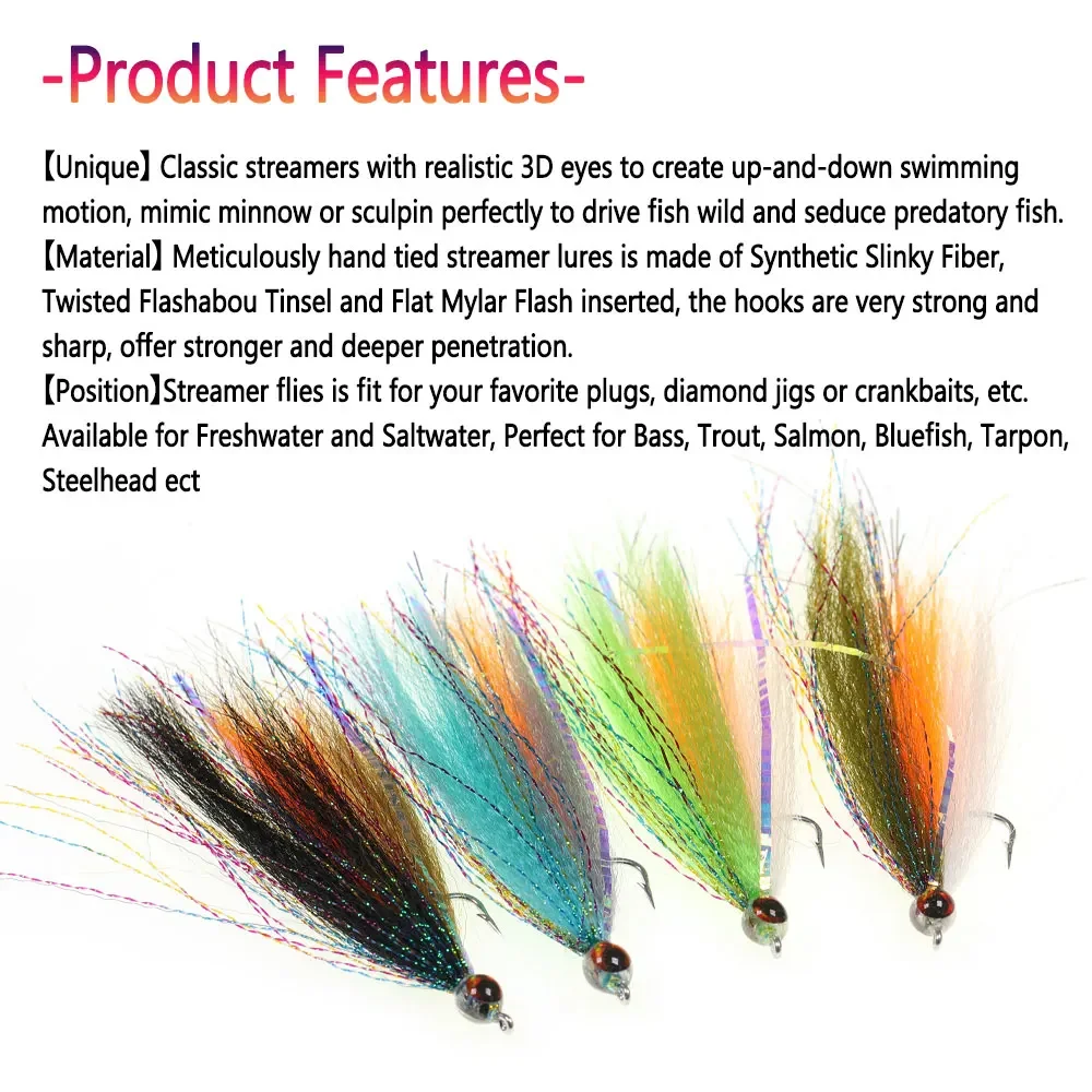 Bimoo #1 2/4pcs 4.13inch 3D Fish Eyes Minnow Streamer Synthetic Fiber Baitfish Fly Trout Bass Salmon Steelhead Fishing Lures - imagen 5