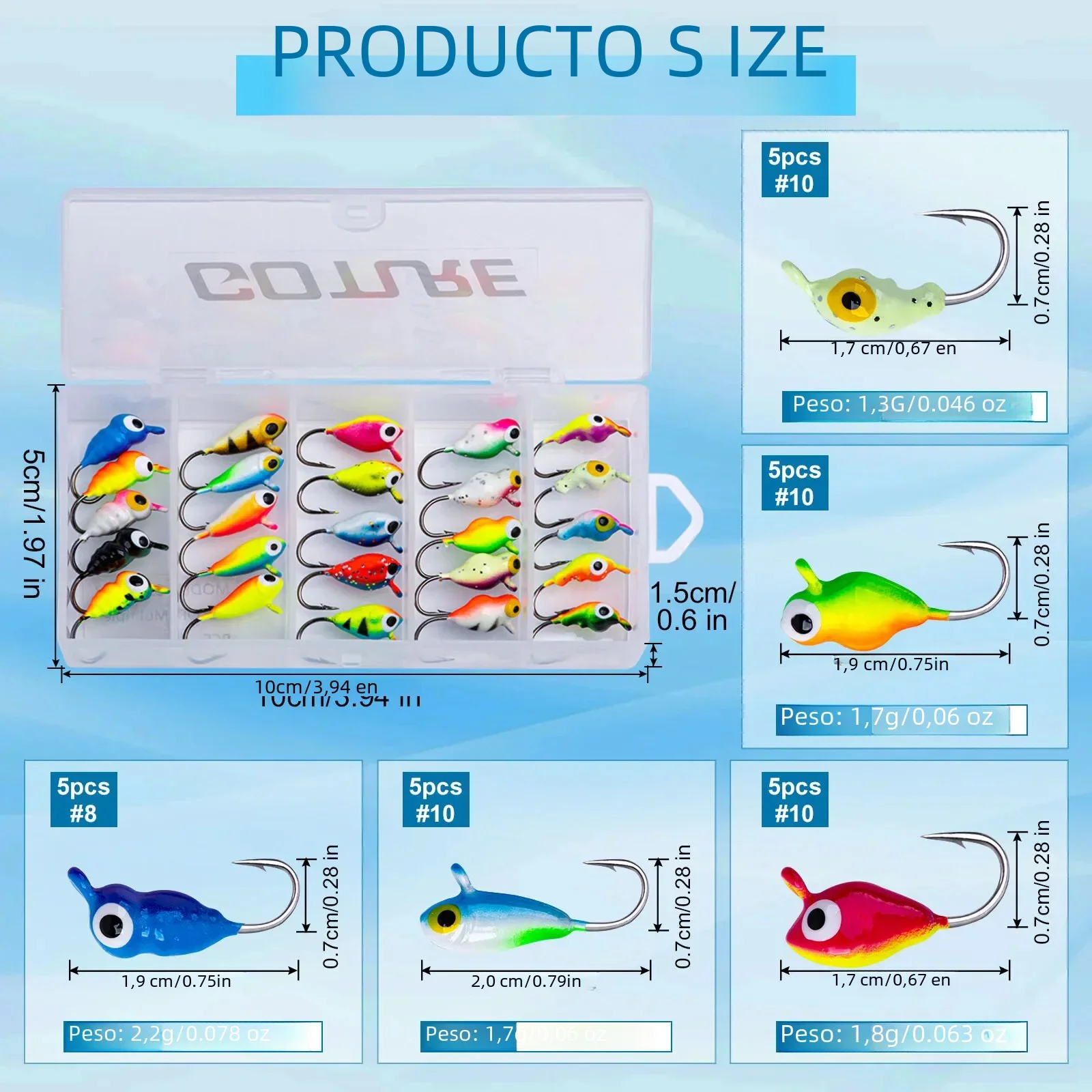 Goture-Juego de anzuelos de pesca en hielo, Set de señuelos bónicos de 1,5g, 2g, luminoso y vívido, con caja de aparejos, para invierno - imagen 5