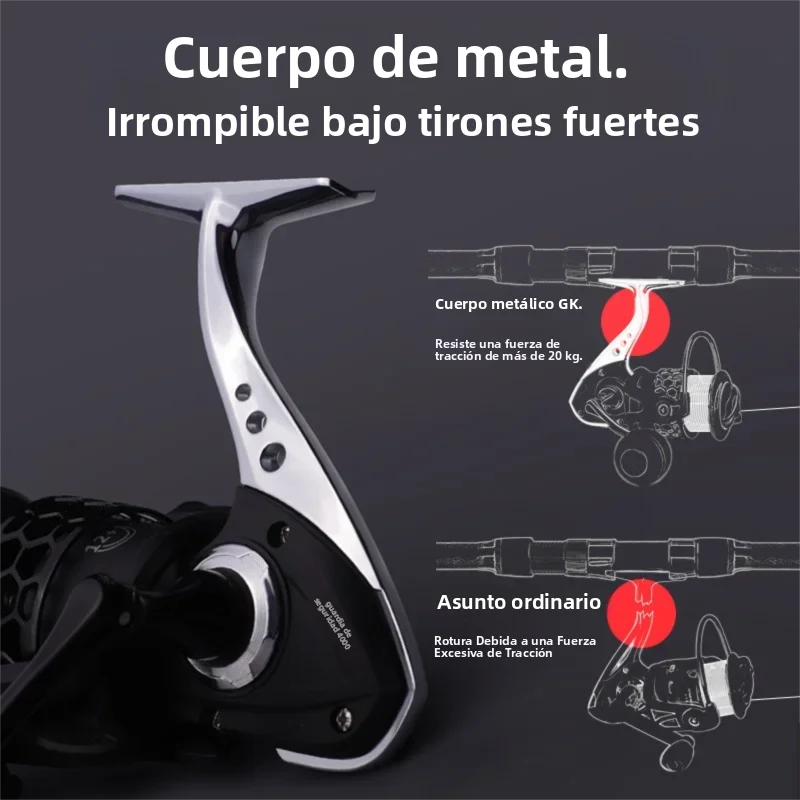 Carrete de pesca de GK1000-7000 para niños, relación de engranaje 5,2: 1, carrete totalmente de Metal, carrete giratorio, agua de mar fresca, F con fuerza de arrastre máxima de 8kg - imagen 2
