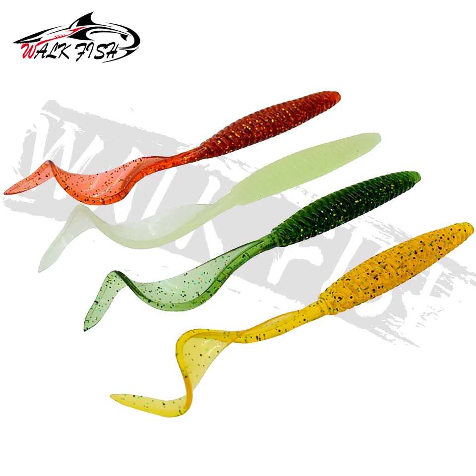 WALK FISH-señuelo de pesca de cola larga, cebo blando de 13cm, 6g, rosca de tornillo, colas de hoz individuales, larva de gusano, señuelos artificiales para lubina, 5 uds. - imagen 2