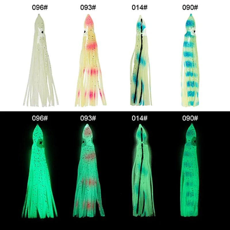 Faldas de calamar luminosas de 5cm de alto, señuelo suave para pesca nocturna, pulpo, pesca de carpa, cebo Artificial de goma brillante, 5 uds. - imagen 5