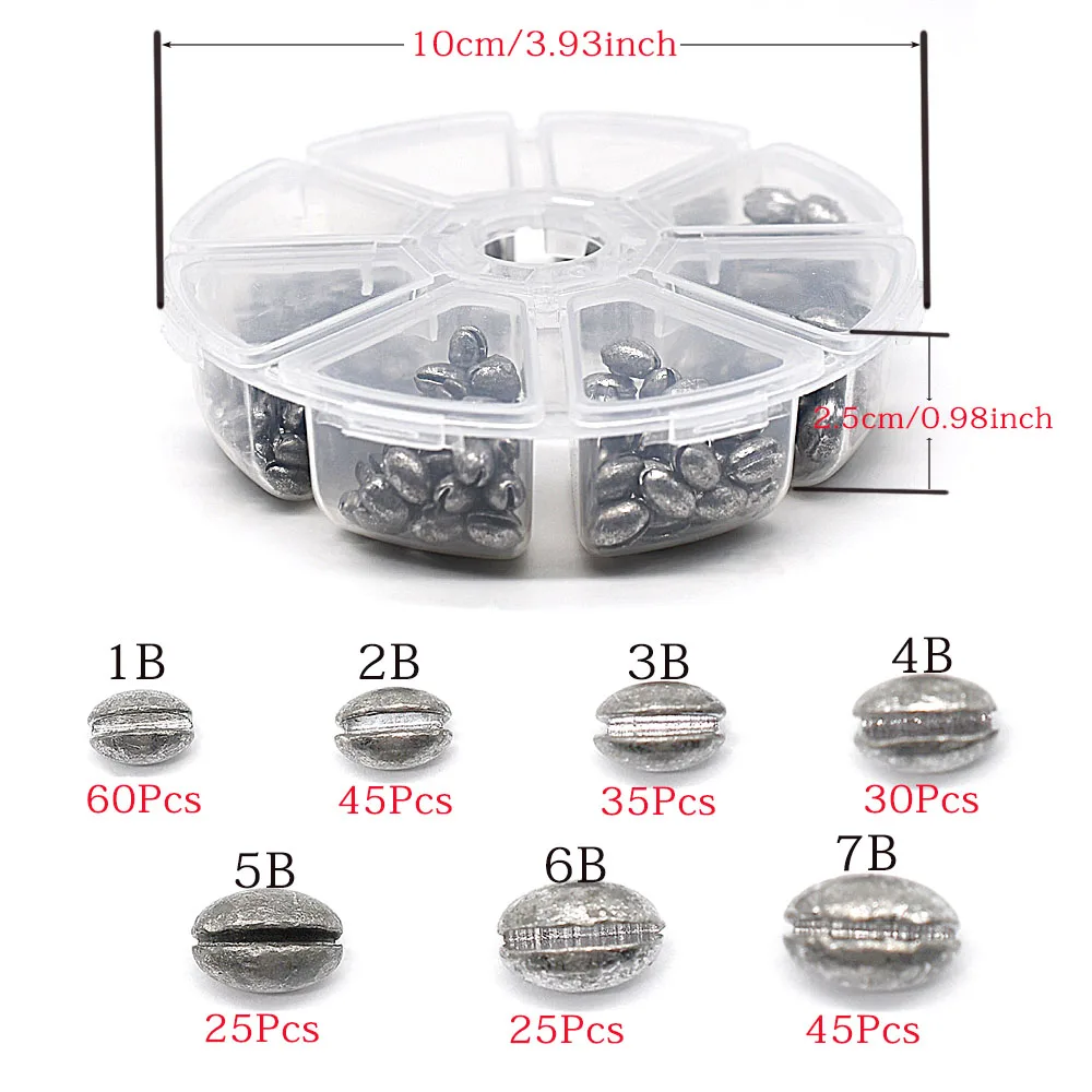 MNFT-plomos de huevo de 246 piezas, pesas de pesca, tamaño surtido, Plomo en forma ovalada - imagen 5