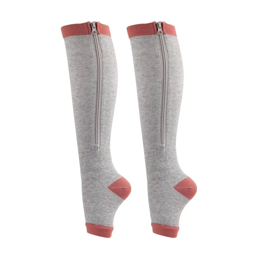 1 par de medias de compresión con patrón exquisito, medias de compresión de algodón transpirables con punta abierta y cremallera, manga de pierna para niña - imagen 4