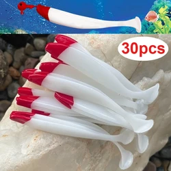 Señuelos Swimbait cola T cabeza roja cuerpo blanco para trucha lubina